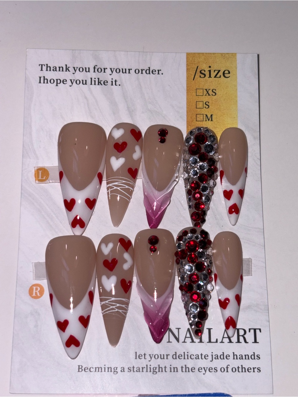 NAILA Beige & Red Heart Stiletto Press-On Nail Set